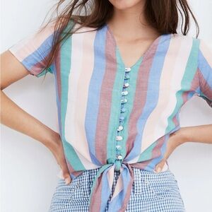 Madewell Novel Tie-Front Button Top in Flagstaff Stripe  Large